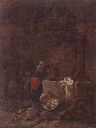 Willem Kalf A woman drawing water from a well under an arcade oil on canvas